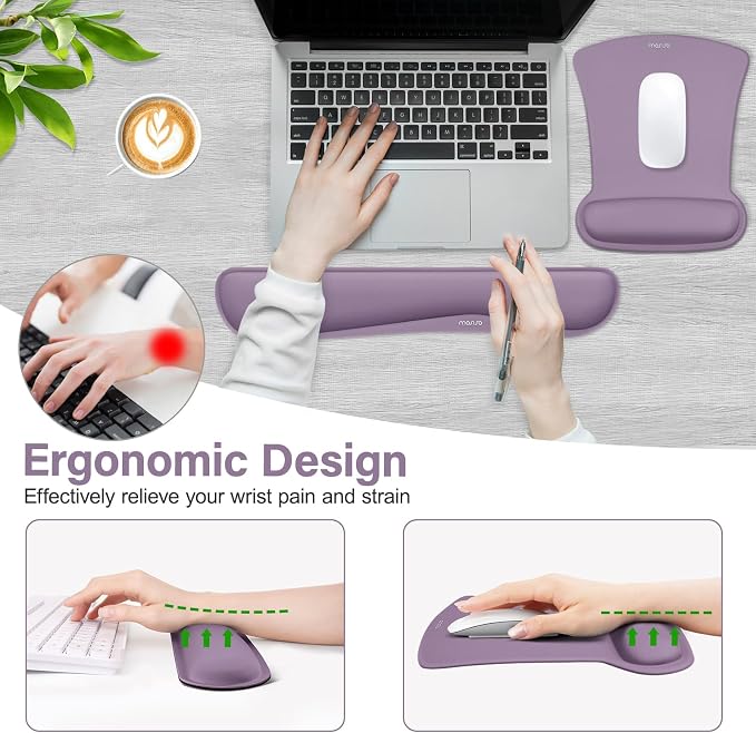 MOSISO Wrist Rest Support for Mouse Pad & Keyboard Set, Ergonomic Mousepad Non-Slip Base Home/Office Pain Relief & Easy Typing Cushion with Neoprene Cloth & Raised Memory Foam, Ultra Violet
