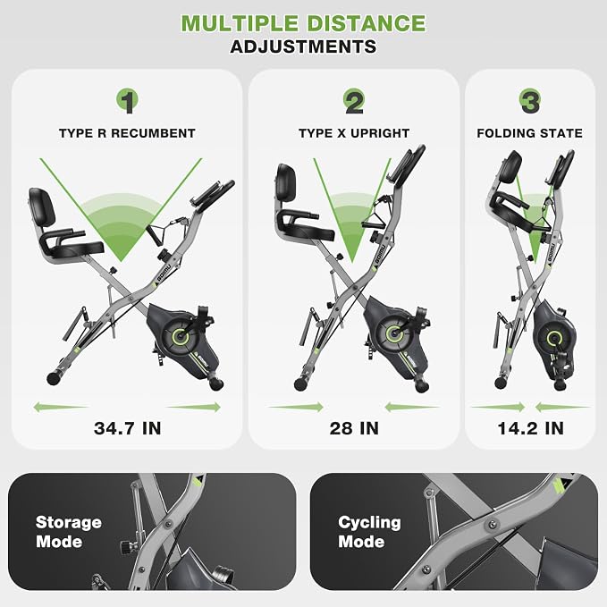 Exercise Bike, 5 in 1 Foldable Stationary Bike for Seniors, 16-Level Adjustable Magnetic Resistance, Indoor Workout Bike with 330LB Capacity, Comfortable Seat Backrest X-bike