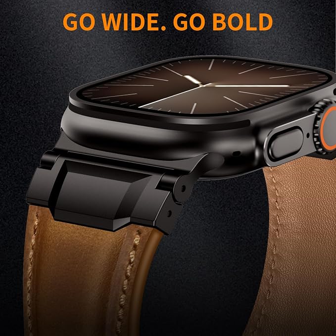 Bands Compatible with Apple Watch Ultra 3/2/1 Band 49/46/45/44mm | Genuine Leather Metal Connector Strap for iWatch Ultra Series 11/10/9/8/7/SE/6/5/4/3/2/1, Retro Brown/Black
