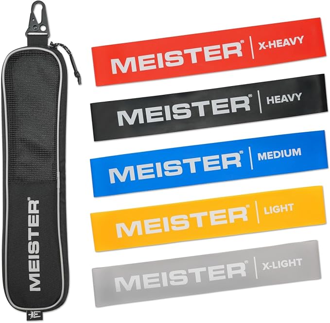Meister Mobility Resistance Bands for Exercise, Stretching & Physical Therapy w/Carry Case - Set of 5 Loop Bands