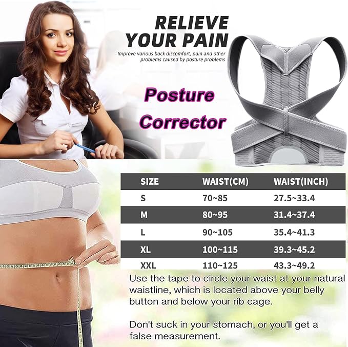 Posture Corrector for Women and Men, Adjustable Back Straightener Posture Corrector,Upper Lower Back Brace Support Belt for Men Women Body Neck Shoulder Trainer (XXXXL, Grey)