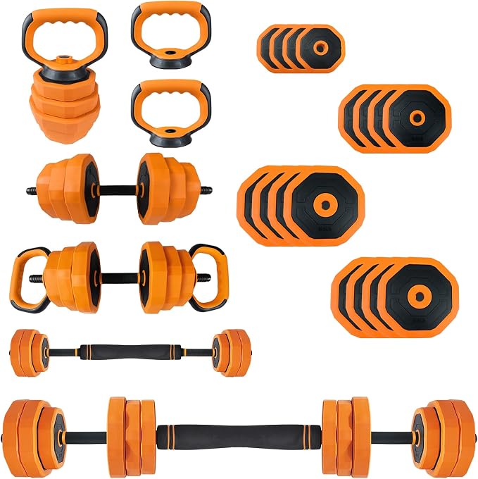 Garvee Adjustable Dumbbell Set,Weight Set for Home Gym | 4-in-1 Adjustable Weight Set Used As Dumbbells,Barbells,Kettlebells and Push-up