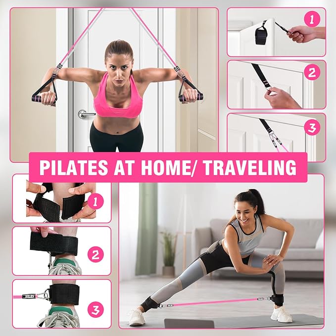 Bbtops Pilates Bar Kit with Resistance Bands,Pilates Bar with Stackable Bands Workout Equipment for Legs,Hip,Waist and Arm,Exercise Fitness Equipment for Women & Men Home Gym Yoga Pilates
