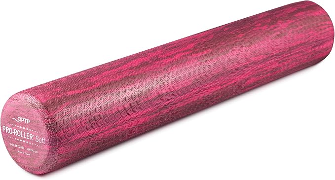 OPTP PRO-Roller Soft Density Foam Roller – Round, Pink, 36" x 6" | Low density soft foam roller for physical therapy, Pilates, yoga foam roll exercises & muscle recovery, pink 36" x 6"