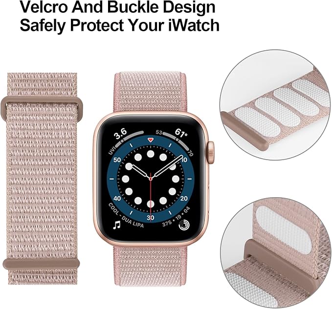 Sport Loop Band Compatible with Apple Watch Band 38mm 40mm 42mm 44mm iWatch Series 6 5 SE 4 3 2 1 Strap, Nylon Velcro Women Men Stretchy Elastic Braided Adjustable Wristband, 38mm 40mm Rose Pink | Braided Nylon Band for Apple Watch 38mm 40mm, Adjustabl...