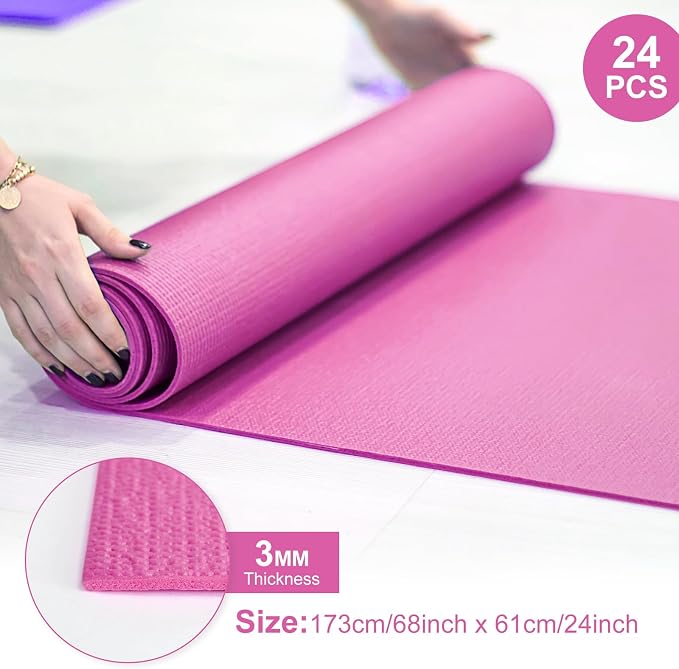Funtery 3 mm Thin Yoga Mats Bulk, 68 x 24 Inches Lightweight PVC Exercise Mats Non Slip Workout Fitness Pads for Yoga Pilates Stretching Classes Gym Home Studio