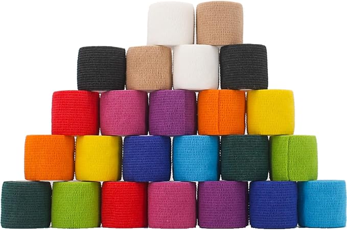 24 Pack Self Adhesive Bandage Wrap 2 Inch, Athletic Elastic Non Woven Cohesive Bandage for Sports, Wrist, Ankle Sprains, Swelling and Vet Wrap (Rainbow)