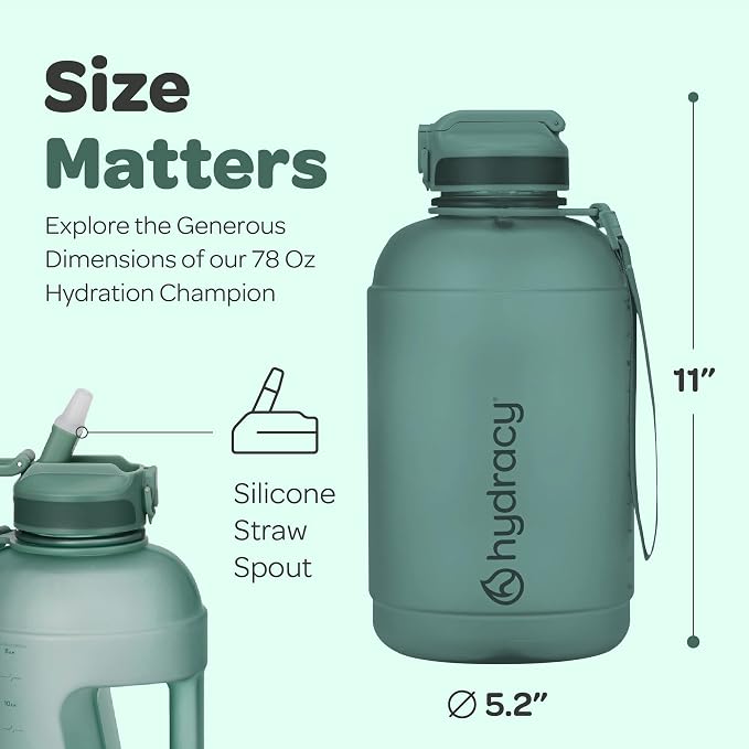 Hydracy 2.3L BPA-Free Tritan Plastic Water Bottle with Adjustable Shoulder Strap, Spill-Proof Lid, and Convenient Silicon Spout for Hydration on the Go | Leakproof,BPA Free,No Sweat Neoprene Sleeve,Carry Strap,Daily Intake Tracking for Fitness & Outdoors
