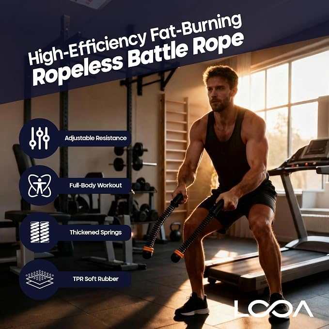 LOOA Adjustable Weighted Ropeless Battle Ropes for Home Gym (2 Pack) Set | Quiet Training, No Anchor Required, Portable, Full Body, Indoor Exercise