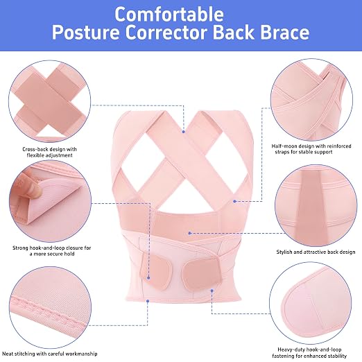 Posture Corrector for Women and Men Plus Size Full Back Support Brace Straightener Scoliosis Spine Upper Back Pain Relief Adjustable Shoulder Instant Posture Corrector with Hunchback (Pink, XXX-Large)