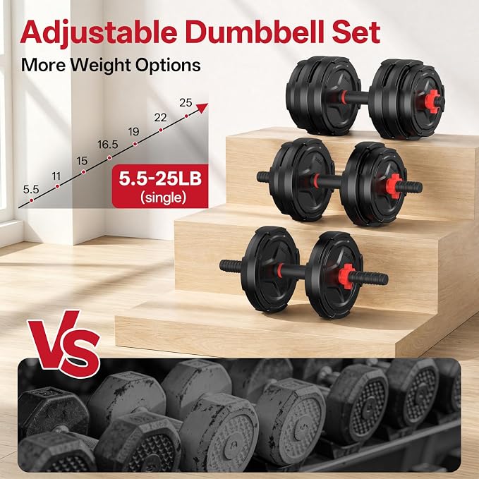 PASYOU Adjustable Dumbbell Set, 45lbs Free Weight Set with Connector, 5 in 1 Weight Set Used as Kettlebells, Barbell, Push up Stand, Fitness Exercises for Home Gym Suitable Men/Women