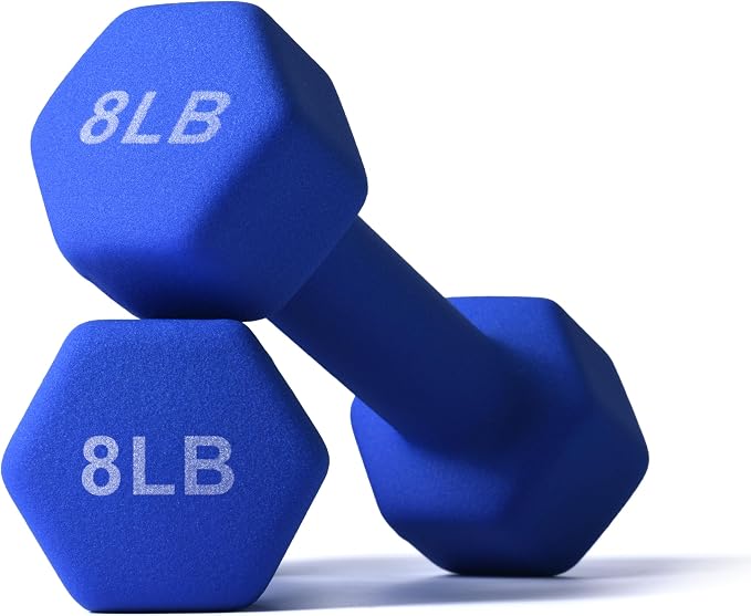 Portzon Dumbbells Neoprene with Non Slip Grip weight for Total Body Workout Compatible with of 2 Set,1-15 LB, Anti-Slip, Anti-roll, Hex Shape
