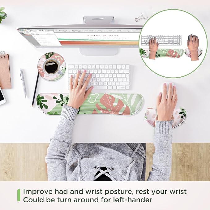 Gimars Enlarge Silky and Superfine Fabric Gel Memory Foam Keyboard Wrist Rest Set, Ergonomic Keyboard Mouse Wrist Support for Typing Pain Relief, Comfort for Office, Gaming, Computer-Morandi Pink