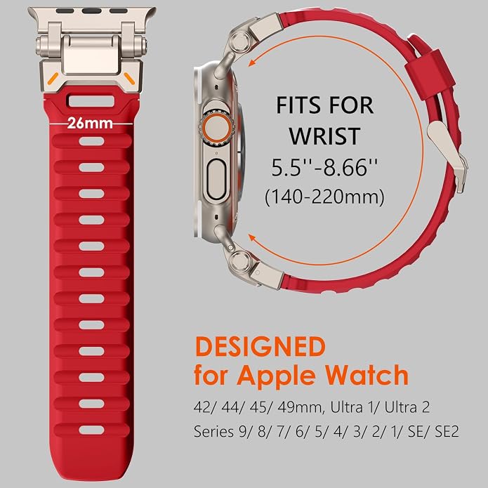 WINGLE FKM Rubber Bands for Apple Watch Band Ultra 3/2/1 Band Ultra 49mm Series 11 10 46mm 45mm 44mm 42mm SE 3/2/1 9 8 7 6 5 4 3 Men, Military Rugged Metal Connector Silicone Apple iWatch Sport Bands