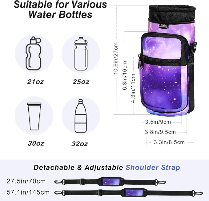 Nuovoware Magnetic Gym Bag, 25oz/32oz, Water Bottle Carrier, Starry Purple | Adjustable Shoulder Strap, 2 Pocket, Sports Sling Neoprene Sleeve, for Hiking Travelling Camping