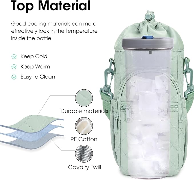 sportsnew 40oz Insulated Crossbody Water Bottle Bag Gym Hiking Phone Pocket | Water-resistant Lining, Padded Strap, Top Handle, Drawstring, Phone Pocket, Elastic Slots, Built-In Key Clip for Gym Walking