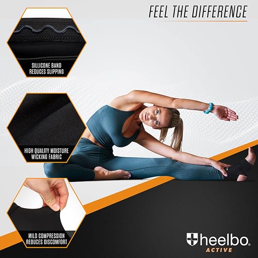Heelbo Ankle Compression Sleeve and Compression Sock Made with Copper Infused Fibers and Breathable Fabric for Planter Fasciitis, Achilles Tendonitis or Arch Support, Black, Large (Pack of 2)