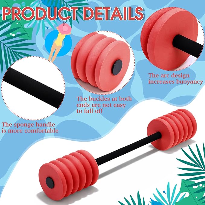 Soulchen Long Aquatic Exercise Dumbbells Pool Exercise Foam Water Weights Dumbbell Aquatic Pool Barbells with High Density EVA Foam for Swim Water Aerobics Workouts Loss
