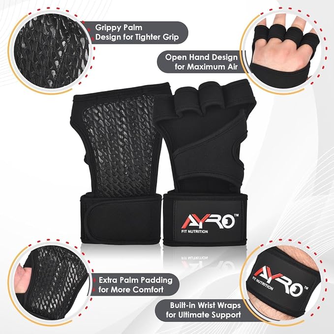 AYRO Workout Gloves for Men & Women, Gym Gloves for Men, Weight Lifting Gloves with 15" Wrist Wraps & Support, Breathable Palm Padding, Non-Slip Grip for Fitness, Cross Training & Bodybuilding