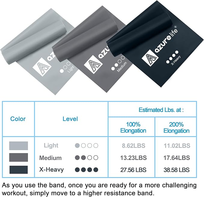 A AZURELIFE Resistance Bands,Professional Long Non-Latex Elastic Stretch Bands,Exercise Bands for Physical Therapy, Yoga, Pilates, Rehab, at-Home or The Gym Workouts, Strength Training