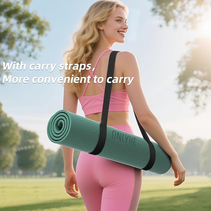 Yoga Mat Thick（8mm）Exercise Mat Non Slip Anti-tear,Pilates Mat for Men and Women,Workout Mats for Home,Barefoot Workouts and Floor Exercise,with Carrier Strap(71"x 24")