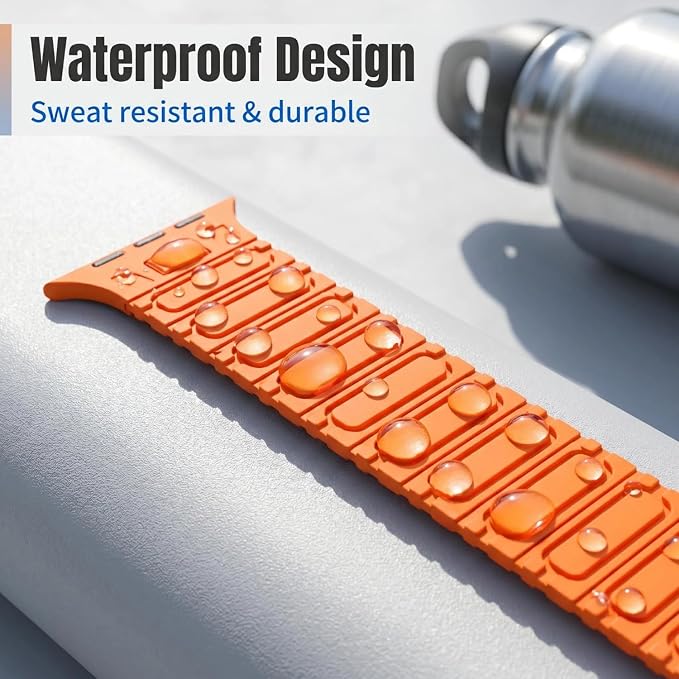 Magnetic Band Compatible with Apple Watch Ultra 3/2/1 Band for Men 49mm 46mm 45mm 44mm 42mm, Silicone Sport Waterproof Loop Strap Magnet Link for iWatch Series SE 11 10 9 8 7 6 5 4 3 2 1(GreyOrange)