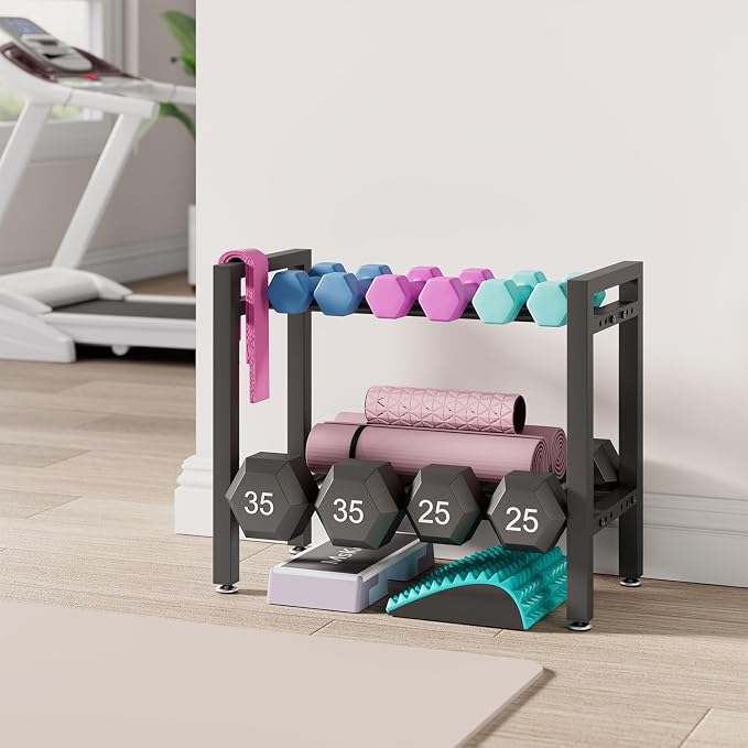 IBUYKE 2 Tier | 3 Tier Dumbbell Rack, Adjustable Weight Rack for Home Gym, Space-Saving Heavy-Duty 300LB | 450LB Capacity Weight Storage Racks for Kettlebells, Dumbbells Equipment Storage, Rack Stand Only