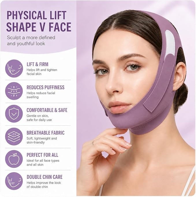 Jawline Shaper,Adjustable Chin Strap,Chin Strap for Sleeping,Jaw Strap,Jawline Shaper,Purple