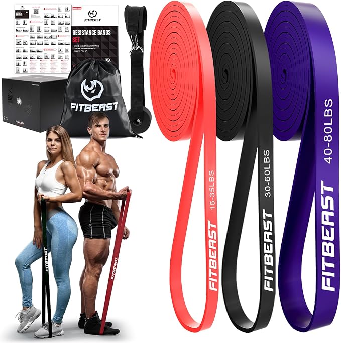 FitBeast Resistance Bands Set, Pull Up Assist Bands for Strength Training, Pilates, Yoga, Powerlifting, Stretching, Mobility Exercises, Muscle Toning, Full Body Workout