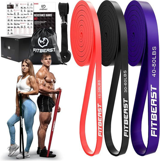 FitBeast Resistance Bands Set, Pull Up Assist Bands for Strength Training, Pilates, Yoga, Powerlifting, Stretching, Mobility Exercises, Muscle Toning, Full Body Workout