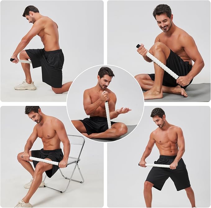 Muscle Roller Massage Roller Stick- Deep Tissue Fascia Blaster for Myofascial Pain Relief, Lymphatic Drainage & Body Sculpting, Handheld Physical Therapy & Recovery Tool (Black & White)
