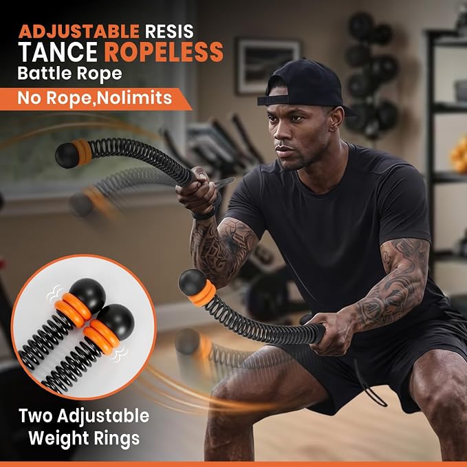 Weighted Ropeless Battle Ropes, 2.9lb Heavy Duty Portable Cordless Battle Ropes for Home Gym with Poster, Exercise Rope for Strength Building, Portable Ropeless Battle Rope with Storage Bag