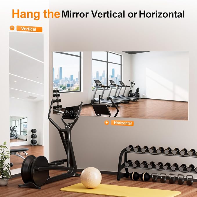 Hasipu Home Gym Workout Mirror 79" L x 35" W-1pcs Large Full Length Mounted Full Body Frameless Mirror for Workout, Yoga, Garage, Bedroom, Dance