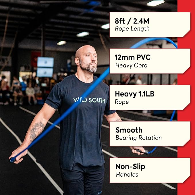 Elite Jumps Muay Thai 2.0 Weighted Jump Rope for MMA, 1.1 lbs, 8 ft | Heavy resistance rope for Muay Thai, MMA and boxing. Ball-bearing handles. Intermediate to advanced.