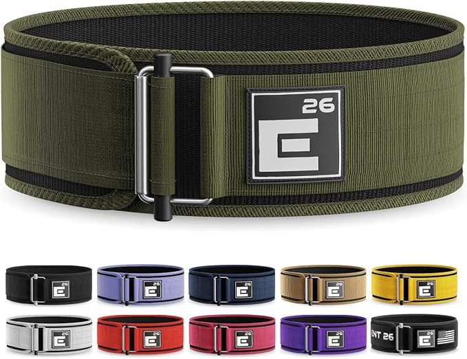 Element 26 Self-Locking Weight Lifting Belt | 4” Back Support for Gym, Powerlifting, Body Building, Cross Training, Men, Women, Deadlift, Squat, Quick Locking, Competition