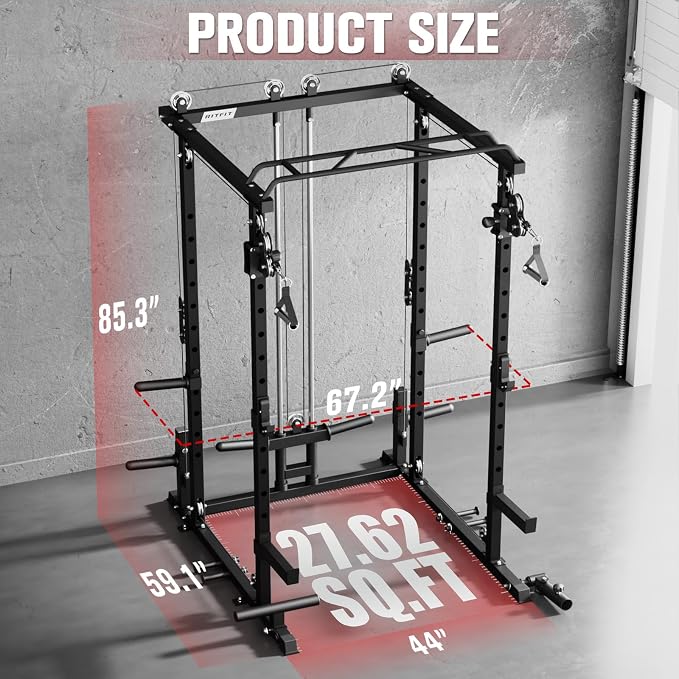 RitFit Power Cage Home Gym Package with Cable Crossover System | 1200LBS Power Rack, Weight Bench, Olympic Barbell & 230LBS Bumper Plates — All-in-One Home Gym