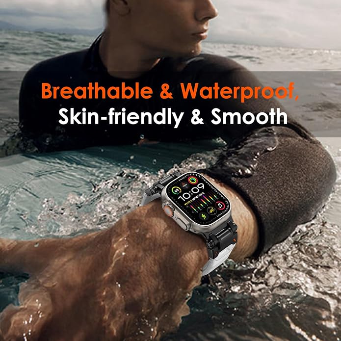 WINGLE FKM Rubber Bands for Apple Watch Band Ultra 3/2/1 Band Ultra 49mm Series 11 10 46mm 45mm 44mm 42mm SE 3/2/1 9 8 7 6 5 4 3 Men, Military Rugged Metal Connector Silicone Apple iWatch Sport Bands
