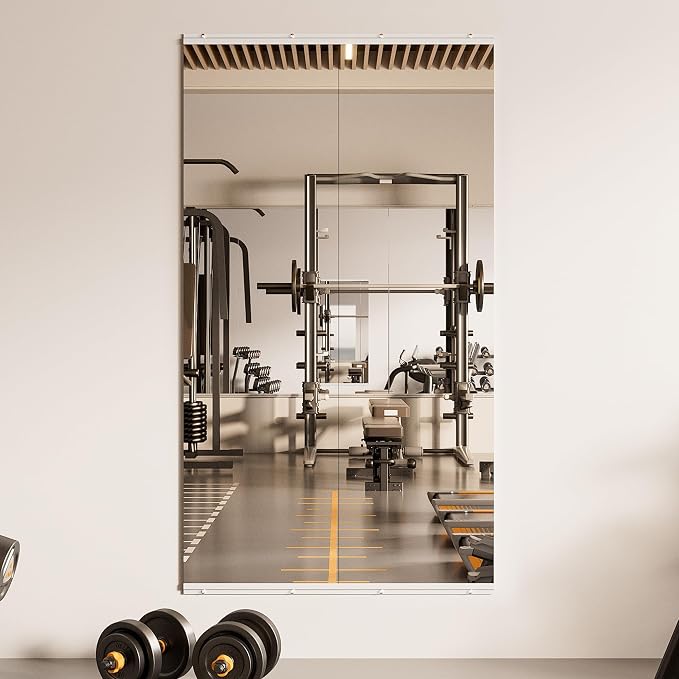 TETOTE Home Gym Mirror for Wall 56" x 16" - 2PCS Large Frameless Tempered Glass Workout Exercise Fitness Mirror for Home Gym, Garage, Dance Studio, Yoga, Bedroom, Living Room