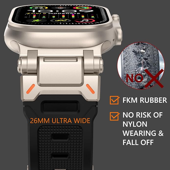 WINGLE FKM Rubber Bands for Apple Watch Band Ultra 3/2/1 Band Ultra 49mm Series 11 10 46mm 45mm 44mm 42mm SE 3/2/1 9 8 7 6 5 4 3 Men, Military Rugged Metal Connector Silicone Apple iWatch Sport Bands