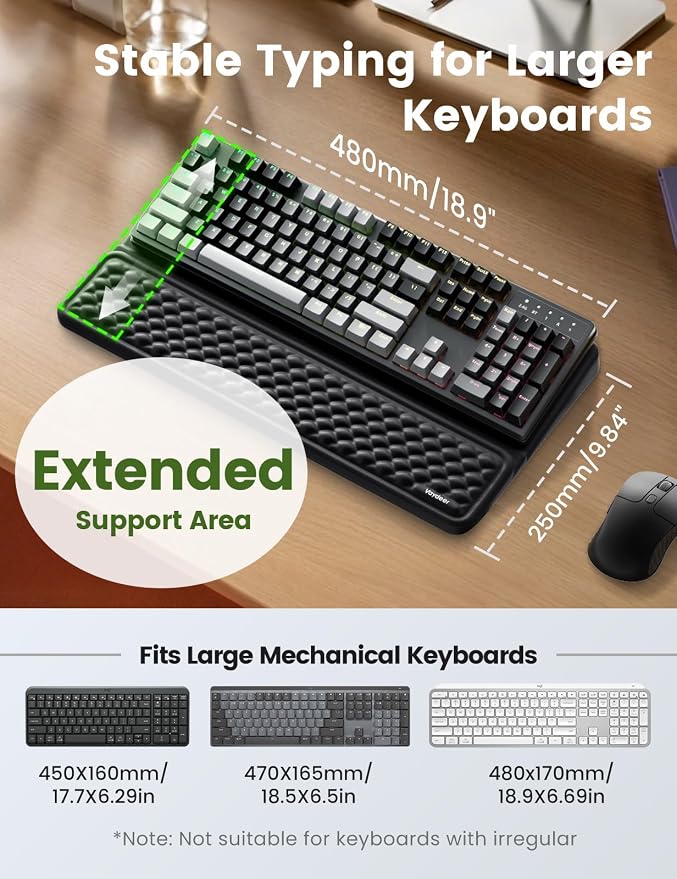 Vaydeer Extra-Large Keyboard Wrist Rest, Ergonomic Keyboard Stand with Wrist Rest, Ergonomic Keyboard Riser with Soft Memory Foam Cushion for Typing, Gaming, Home Office, Carpal Tunnel Pain Relief