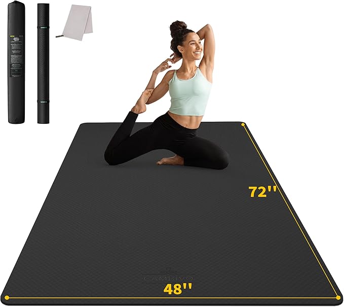 CAMBIVO 72''x48'' Large Yoga Mat, Extra Thick TPE Workout Mat | extra large exercise mat, non-slip TPE cushioning for joint relief, pilates stretching, apartment noise dampening