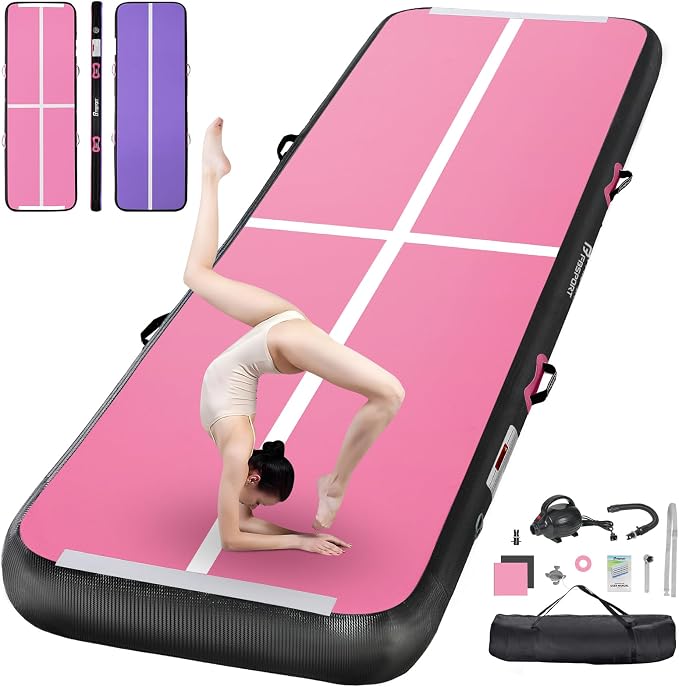 FBSPORT Inflatable Air Gymnastics Mat Training Mats 4/8 inches Thickness Gymnastics Tracks for Home Use/Training/Cheerleading/Yoga/Water with Pump