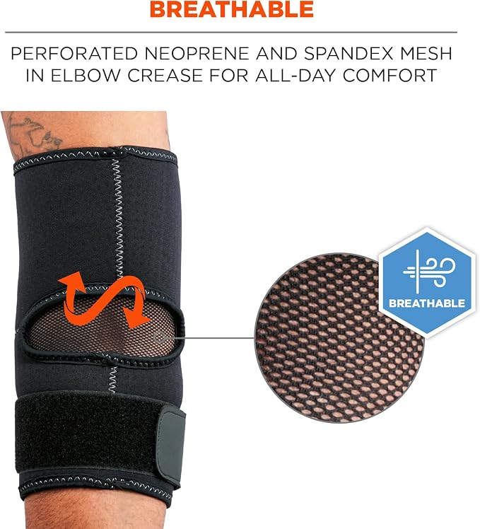 Ergodyne ProFlex 655 Neoprene Elbow Support Sleeve with Strap for Adjustable Compression Fit