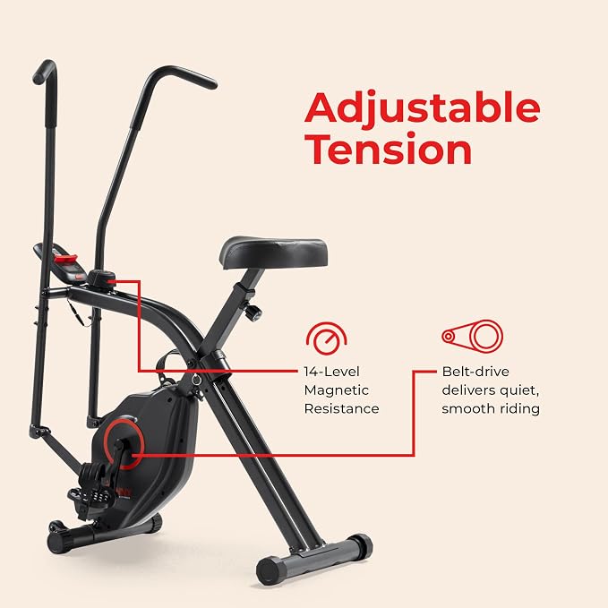 Sunny Health & Fitness Smart Foldable Magnetic X-Bike, Low-Impact Workouts
