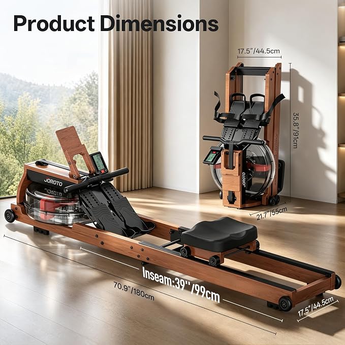 JOROTO Water Rowing Machines for Home, Foldable Rowing Machine with 400LBS Weight Capacity, Dedicated Monitor & Bluetooth APP, Large Water Tank & Comfortable Seat for Immersive Water Rower