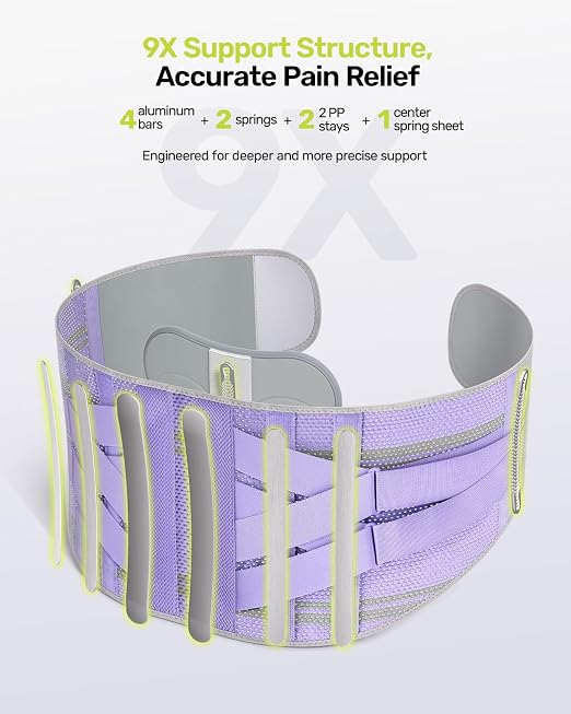 Rakiie Back Brace for Lower Back Pain Women with 9X Support System, Ergonomic Lumbar Support for Pain Relief, Breathable Mesh Design with 3D Silicone Pad for Sciatica,Purple Size XXL (Waist: 43.3.2"-52.4")