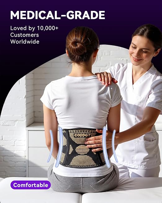 Copper Back Braces for Lower Back Pain, Breathable Lumbar Support Belt for Men and Women, Lower Back Brace for Herniated Disc, Sciatica, Scoliosis, Heavy Lifting (Black, XX-Large)