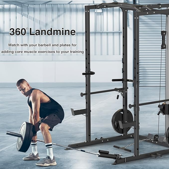 ULTRA FUEGO Power Cage, Multi-Functional Power Rack with J-Hooks, Dip Handles, Landmine Attachment and Optional Cable Pulley System for Home Gym
