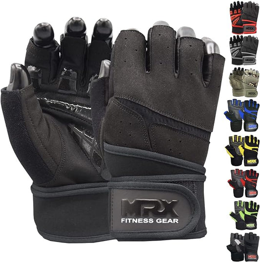 MRX Weightlifting Gloves for Men Workout Gloves Mens Wrist Support Lifting Gloves Male Gym Gloves | Workout Gym Accessories for Men Weight Lifting Fingerless Gym Exercise for Powerlifting