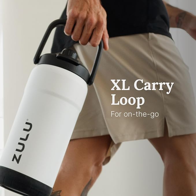 ZULU Goals Vacuum Insulated Large Capacity Stainless Steel Water Bottle | Reusable Jug Thermoses with Carry Handle | Leak-Proof Lid | Perfect for Travel, Workout, Gym, Hiking, Camping | 64oz, 101oz